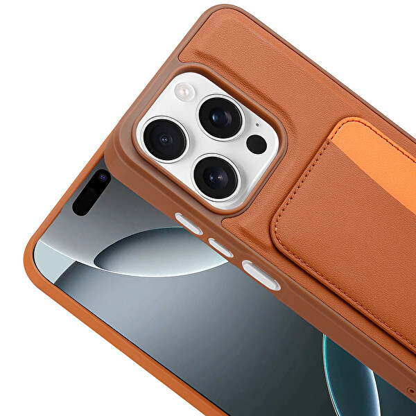Başkenttekno Xiaomi Redmi 15C Uyumlu Kartlıklı Süni Deri X-Kart Cüzdan Silikon Kapak Kahverengi