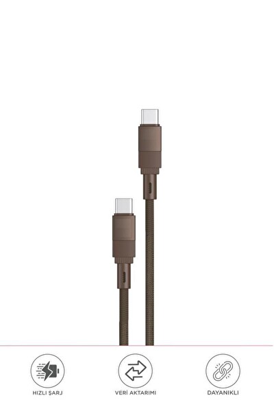 Başkenttekno U18 Type-C to Type-C Örgü 60W Data Kablo Kahverengi