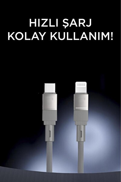 Başkenttekno U18 Type-C to Lightning Örgü Data Kablo Gri