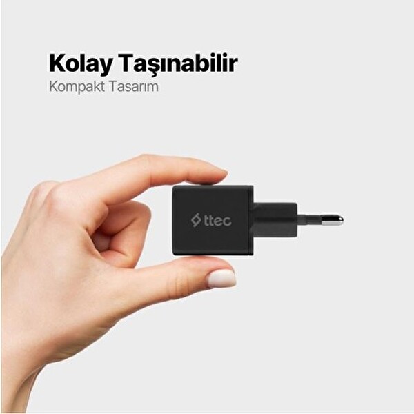 Ttec SmartCharger 20W PD Hızlı Seyahat Şarj Aleti Siyah