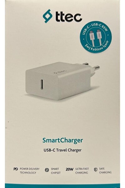 Ttec 2SCS22BC PD 20W Seyahat Hızlı Şarj Aleti - USB-C to USB-A 3A Kablo Beyaz