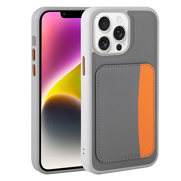 Başkenttekno iPhone 16 Pro Uyumlu Kartlıklı Süni Deri X-Kart Cüzdan Silikon Kapak