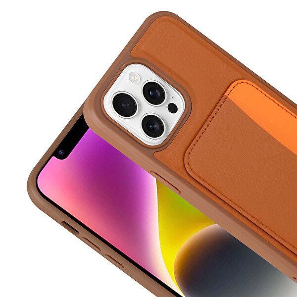Başkenttekno iPhone 16 Pro Uyumlu Kartlıklı Süni Deri X-Kart Cüzdan Silikon Kapak