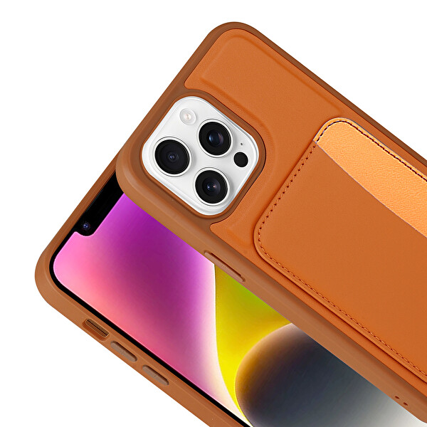 Başkenttekno iPhone 16 Pro Uyumlu Kartlıklı Süni Deri X-Kart Cüzdan Silikon Kapak