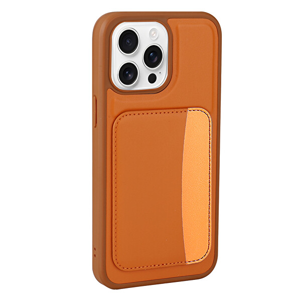 Başkenttekno iPhone 16 Pro Uyumlu Kartlıklı Süni Deri X-Kart Cüzdan Silikon Kapak