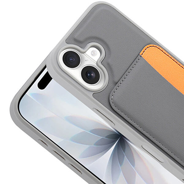 Başkenttekno iPhone 16 Uyumlu Kartlıklı Süni Deri X-Kart Cüzdan Silikon Kapak