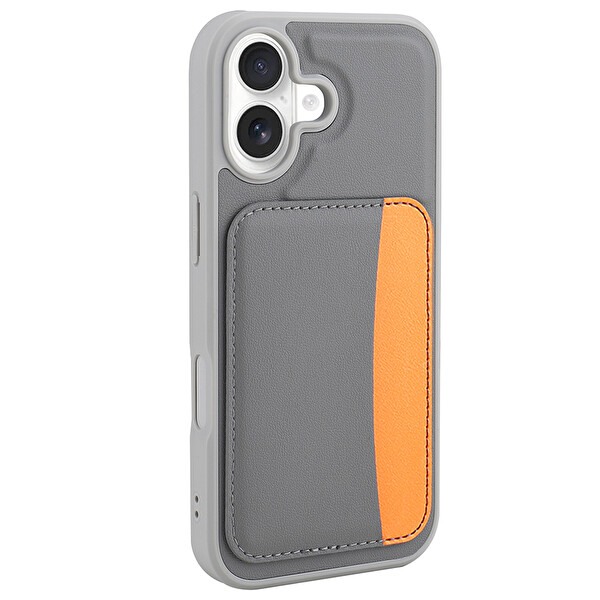 Başkenttekno iPhone 16 Uyumlu Kartlıklı Süni Deri X-Kart Cüzdan Silikon Kapak
