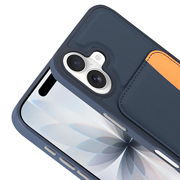 Başkenttekno iPhone 16 Uyumlu Kartlıklı Süni Deri X-Kart Cüzdan Silikon Kapak