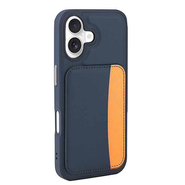 Başkenttekno iPhone 16 Uyumlu Kartlıklı Süni Deri X-Kart Cüzdan Silikon Kapak
