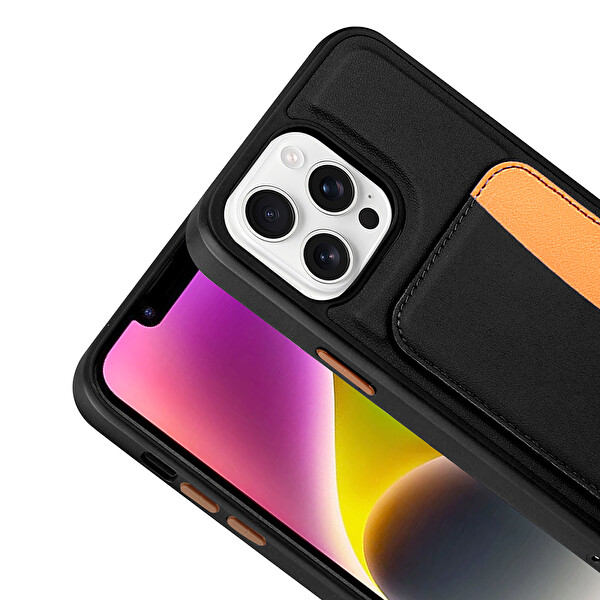 Başkenttekno iPhone 16 Pro Uyumlu Kartlıklı Süni Deri X-Kart Cüzdan Silikon Kapak
