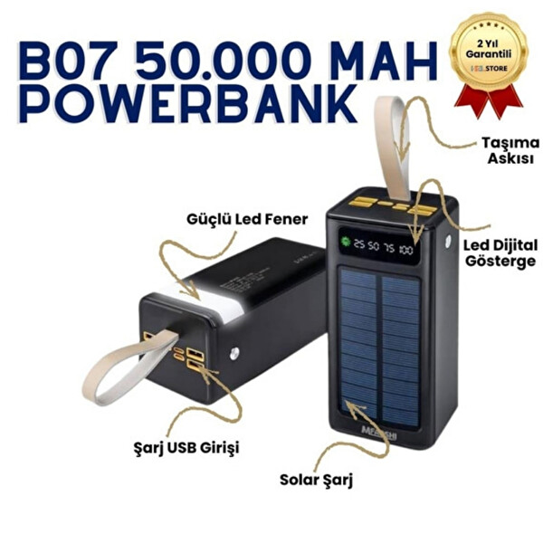 Hzl Store P37 50.000 mAh Hızlı Şarj Sestekli Powerbank Siyah