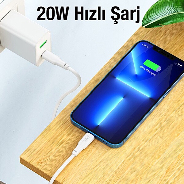 Hoco X93 Force 20W Type-C to iPhone Lightning-C Şarj ve Data Kablosu Beyaz