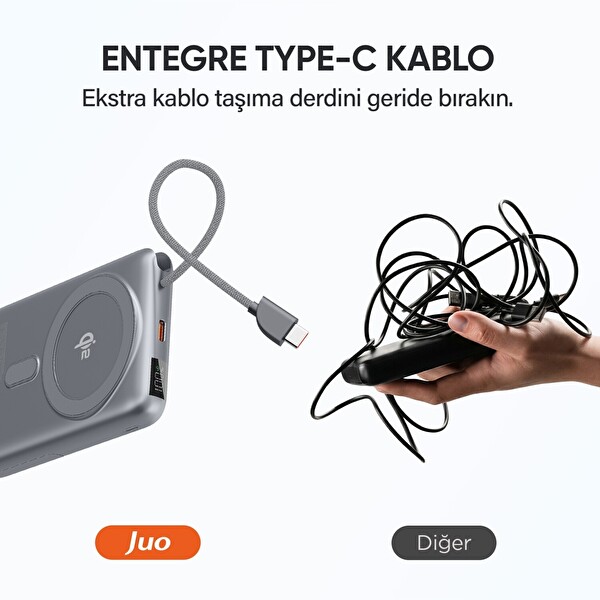 Juo 10000 mAh Qi2 MagSafe Powerbank Standlı PD 22.5W Taşınabilir Kablosuz Hızlı Şarj Cihazı