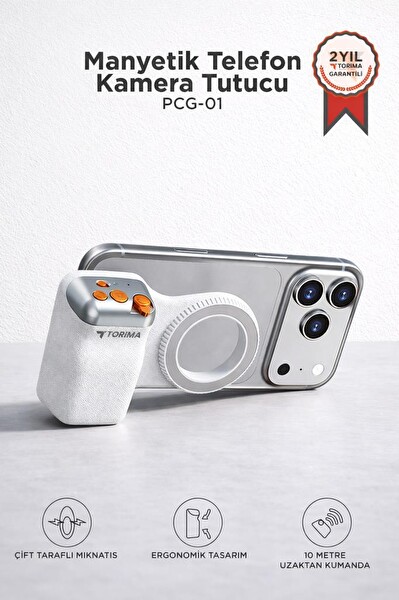 Torima PCG01 Telefon Tutucu Mıknatıslı Magsafe Uyumlu Bluetooth Deklanşör Kumandalı Tutucu Beyaz