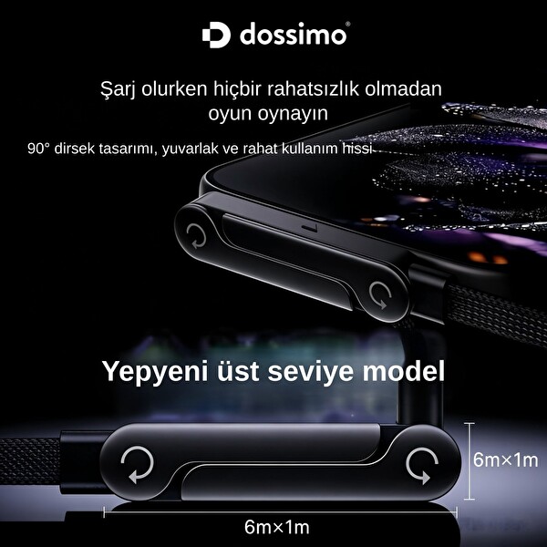 Dossimo 240W Ultra Hızlı Type-C Şarj Data Kablosu Katlanabilir Standlı 1.5 M Örgülü 2 In 1 Stand - Şarj Kablosu