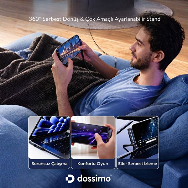 Dossimo 240W Ultra Hızlı Type-C Şarj Data Kablosu Katlanabilir Standlı 1.5 M Örgülü 2 In 1 Stand - Şarj Kablosu
