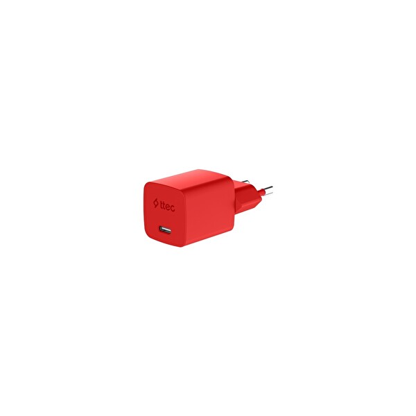 Ttec Smartcharger Gan 20W Pd Seyahat Hızlı Şarj Aleti - USB-C Lightning 120 CM Kablo Neon Kırmızı