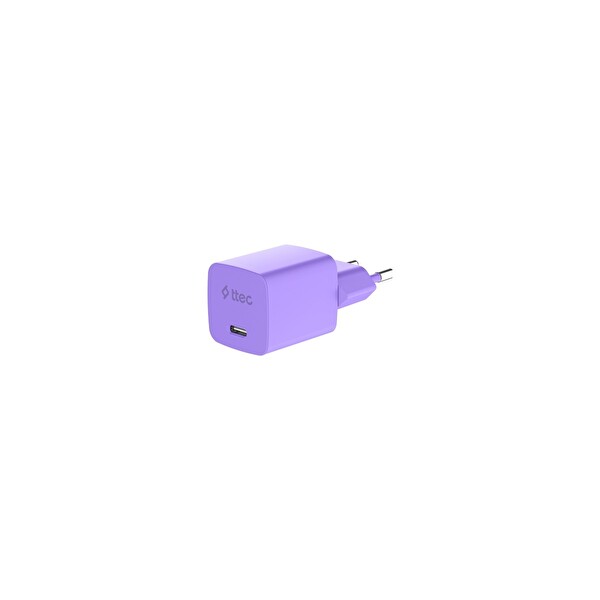 Ttec Smartcharger Gan 20W Pd Seyahat Hızlı Şarj Aleti - USB-C - Lightning 120 CM Kablo Neon Neon Mor