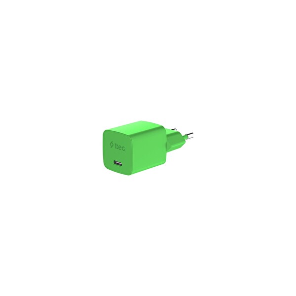 Ttec Smartcharger Gan 20W Pd Seyahat Hızlı Şarj Aleti - Usb-C - Lightning 120 CM Kablo Neon Yeşil