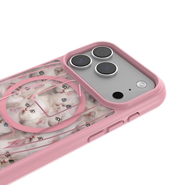 Diesel iPhone 17 Uyumlu Magsafe Destekli Oval D Kedi Desenli Kılıf - Pembe