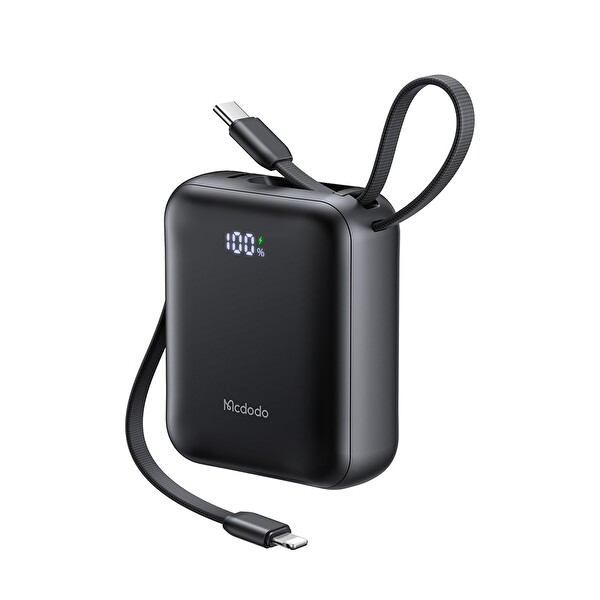 Mcdodo MC-8620 10.000 mAh 22.5W PD Hızlı Şarj Dahili Kablolu Powerbank Siyah