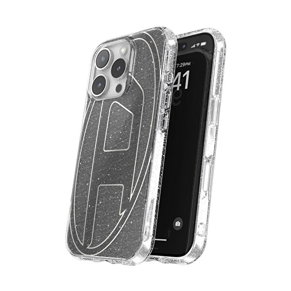 Diesel iPhone 16 Pro Uyumlu Oval D Simli Kılıf - Siyah