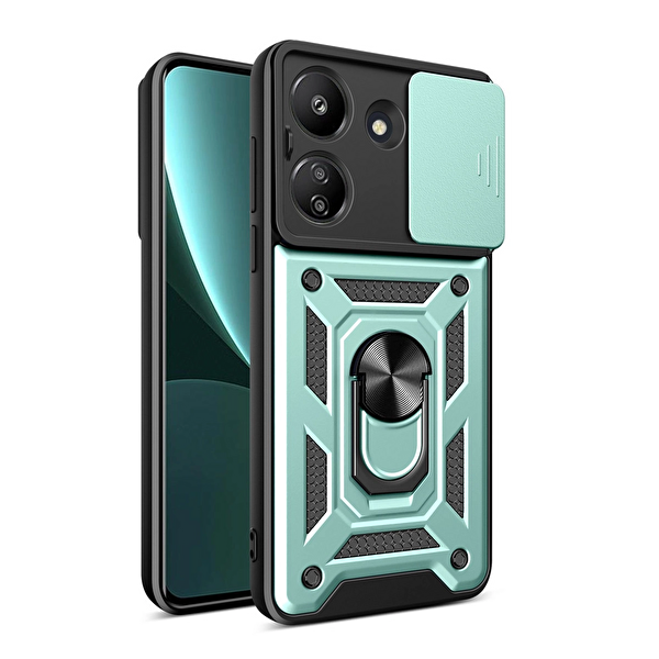 Xiaomi Redmi 13c Kılıf Pars Lens Yüzüklü Silikon - Yeşil TdrTR