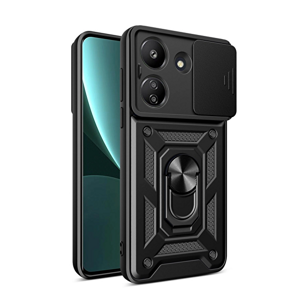 Xiaomi Redmi 13c Kılıf Pars Lens Yüzüklü Silikon - Siyah TdrTR