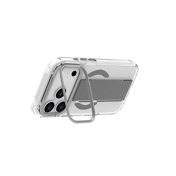 Piili iPhone 17 Pro Metal Stand Grip MagSafe Kılıf Gri