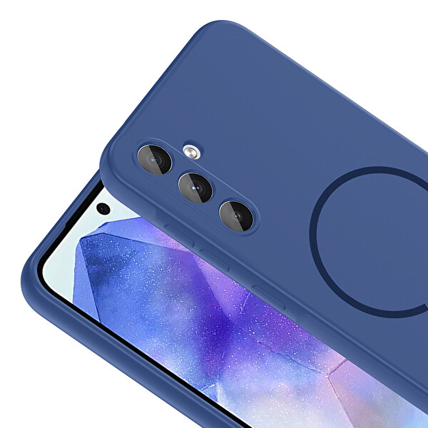 Başkenttekno Samsung Galaxy A57 Meta Lansman Magsafe Kamera Korumalı içi Kadife Silikon Kılıf Lacivert