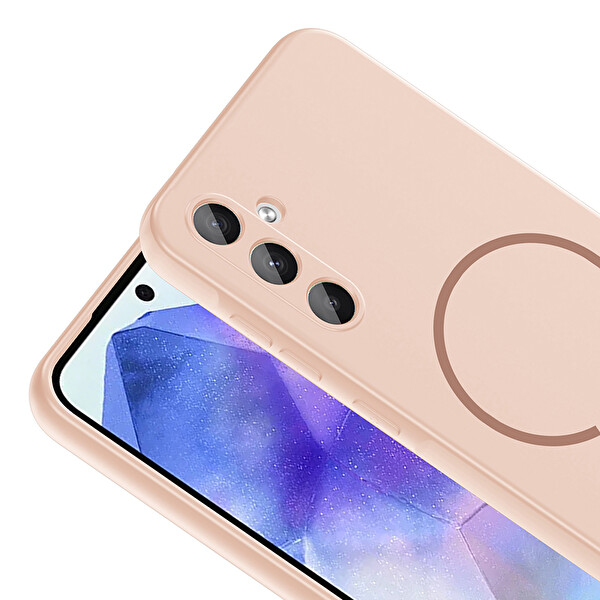 Başkenttekno Samsung Galaxy A57 Meta Lansman Magsafe Kamera Korumalı içi Kadife Silikon Kılıf Pembe