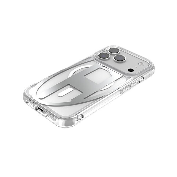 Diesel iPhone 17 PRO Uyumlu Magsafe Destekli Oval D Metalik Kılıf Gümüş