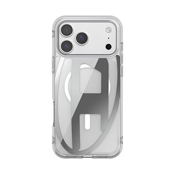 Diesel iPhone 17 PRO MAX Uyumlu Magsafe Destekli Oval D Metalik Kılıf Gümüş