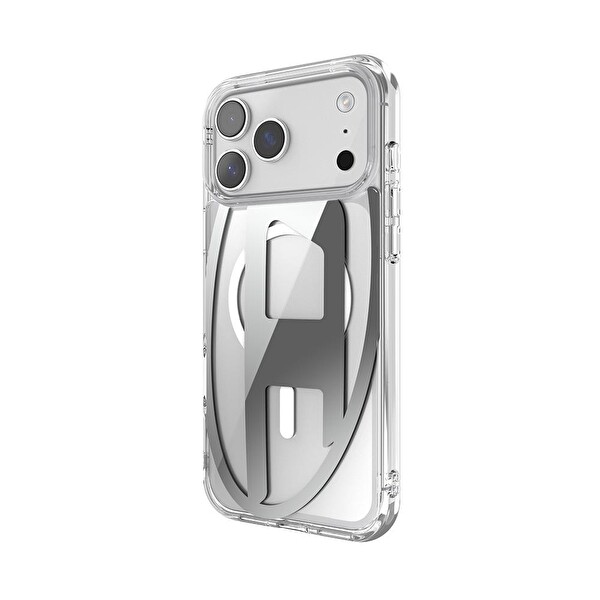 Diesel iPhone 17 PRO MAX Uyumlu Magsafe Destekli Oval D Metalik Kılıf Gümüş