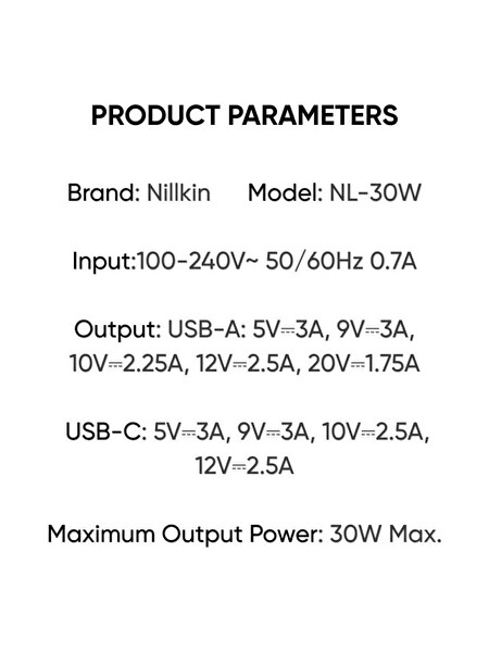 Nillkin NL-30W 30W TypeC Usb Çift Portlu Hızlı Şarj Cihazı Beyaz