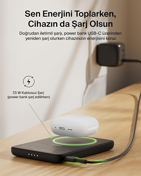 Belkin BoostCharge Slim MagSafe Qi 7.5W 5000 mAh Powerbank Siyah