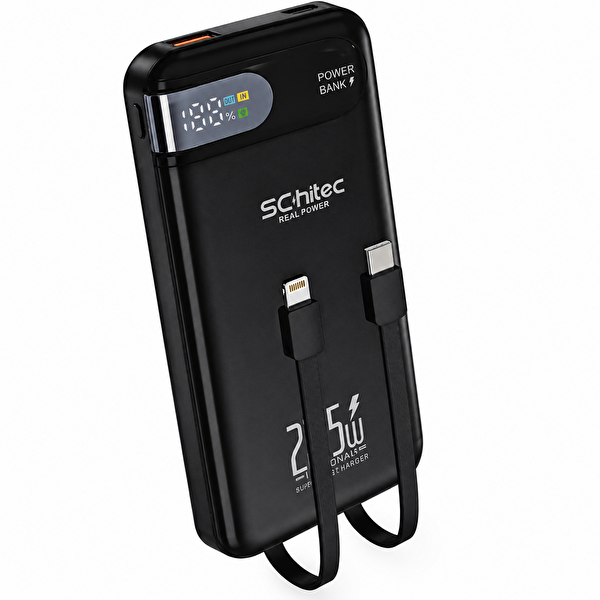 Schitec HG/PB-101 10000mAh 22.5W Şarjlı Dahili Type-C ve Lightning Kablolu Dijital Göstergeli Powerbank