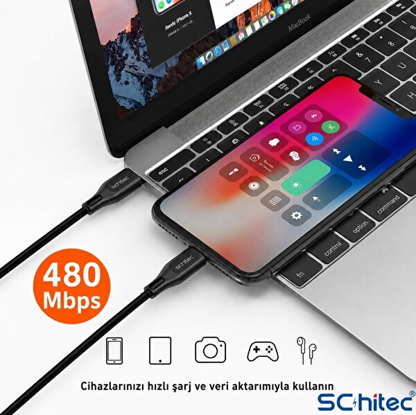 ScHitec HG/C-09CC 60W Type-C to Type-C 1M Şarj ve Data Kablosu Siyah