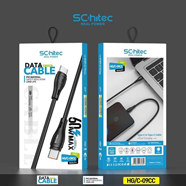 ScHitec HG/C-09CC 60W Type-C to Type-C 1M Şarj ve Data Kablosu Siyah