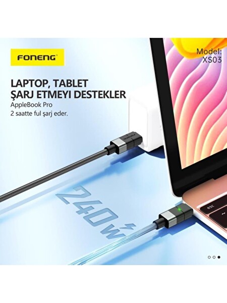 Foneng XS03 Typec to Typec 240W Siyah 2M Şarj Kablosu