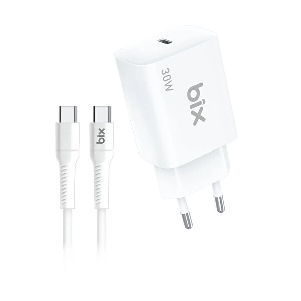 Bix BXPD31C 30W USB-C PD 3.0 Akım Korumalı Hızlı Şarj Adaptörü ve 5A Type-C Şarj Kablosu 1 M