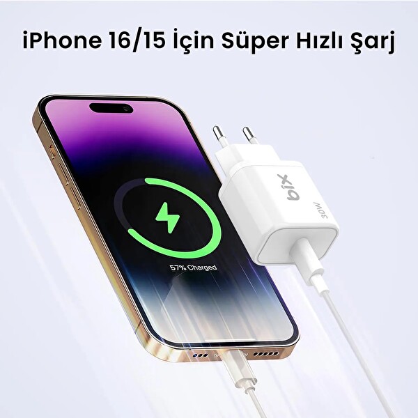 Bix BXPD23 20W iPhone & Android Uyumlu USB-C PD 3.0 Akım Korumalı Hızlı Şarj Adaptörü