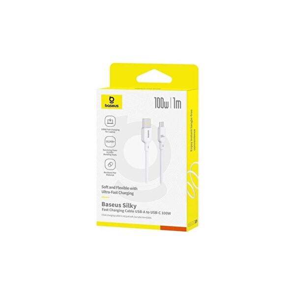 Baseus Silky Series USB To Type-C 100W Şarj Kablosu 1M Beyaz