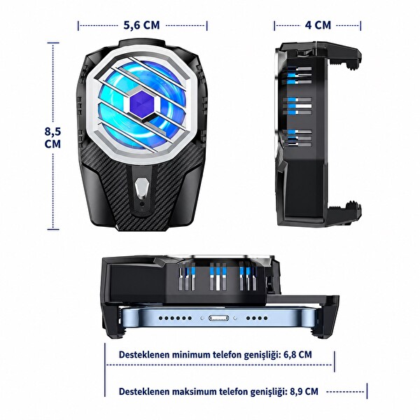 Hadron HDX4393 Klipsli Bataryalı Telefon Soğutucu Fan Siyah