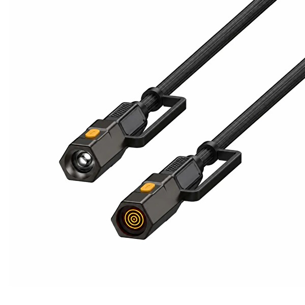 Bix T2IN1C 240W LED Fener ve Alevsiz Çakmak Fonksiyonlu Type-C to Type-C 1.2 M Siyah Şarj ve Data Kablosu