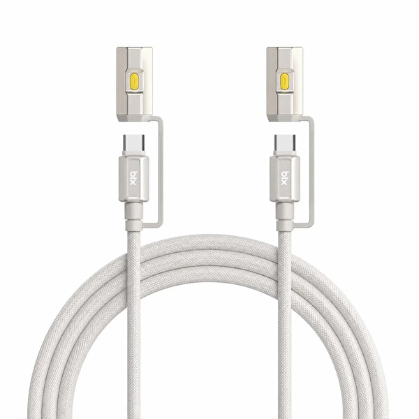 Bix T2IN1C 240W LED Fener ve Alevsiz Çakmak Fonksiyonlu Type-C to Type-C 1.2 M Gri Şarj ve Data Kablosu