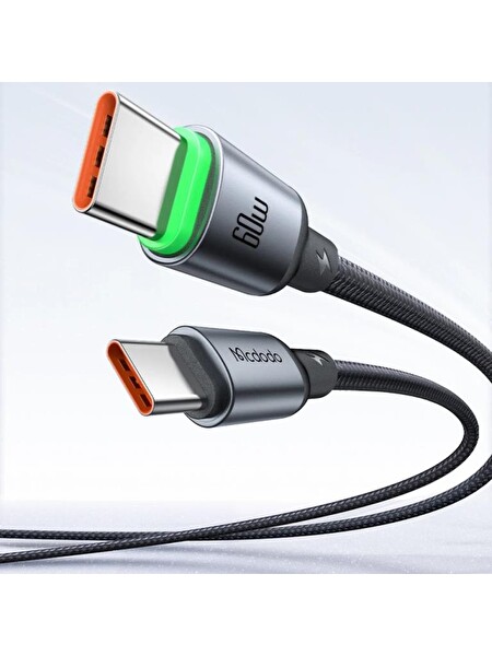 Mcdodo CA-6871 Type-C Type-C 60W PD Hızlı Şarj E-Marker Çipli Easy Serisi Örgü Kablo Siyah 2M