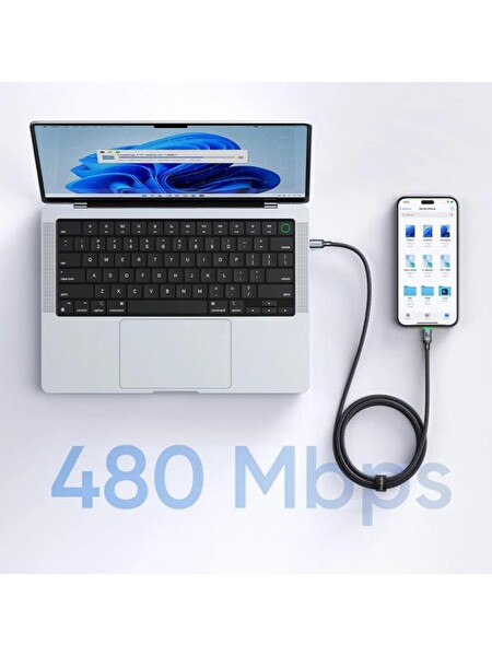 Mcdodo CA-6871 Type-C Type-C 60W PD Hızlı Şarj E-Marker Çipli Easy Serisi Örgü Kablo Siyah 2M