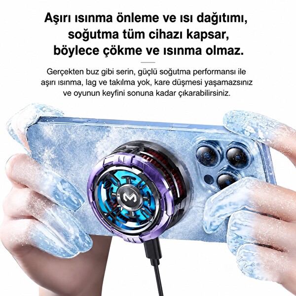 Hadron CX08AI Manyetik Klipsli RGB Telefon Soğutucu Fan Mor Siyah