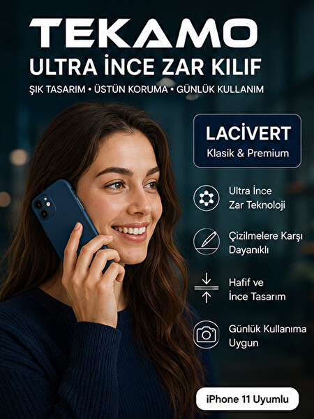 Tekamo iPhone 11 Uyumlu Ultra İnce Zar Telefon Kılıfı Lacivert